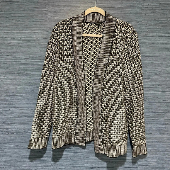 Talbots Wool Blend Cardigan Size Large Black White - Picture 1 of 7